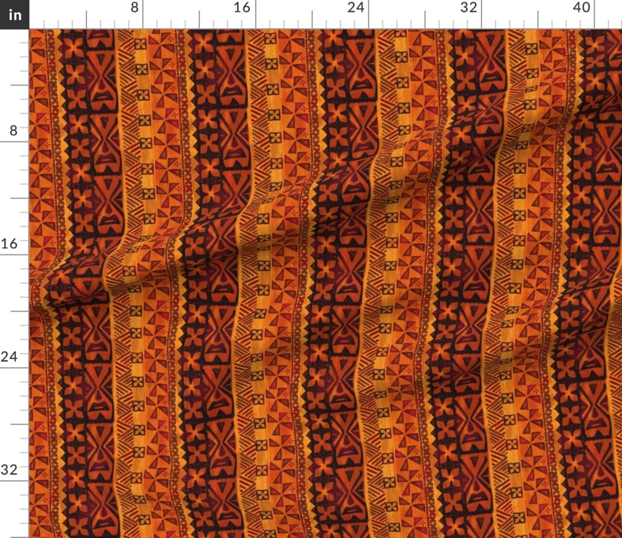 Tiki Hawaiian Tropical Orange Red Rust Vintage Polynesian Flower Custom Printed Fabric by Spoonflower Various Fabrics by the Yard or Fat Quarter